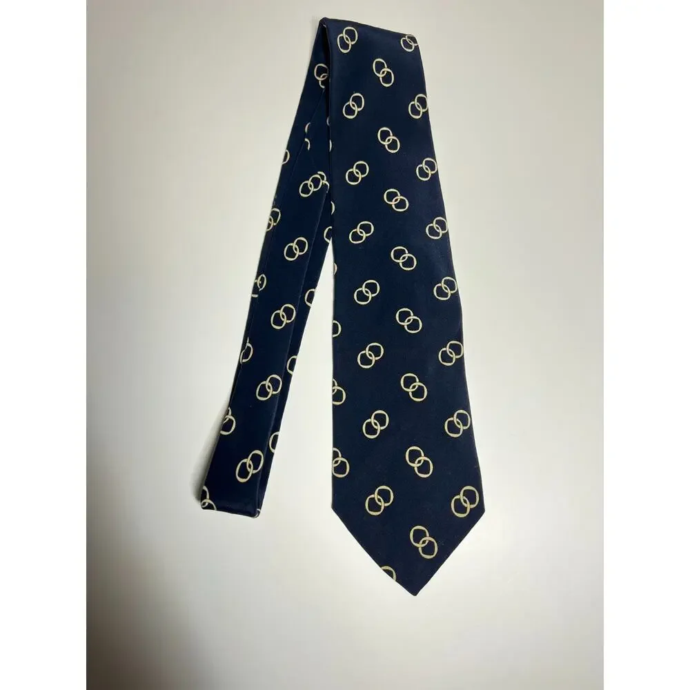 Polo Ralph Lauren EUC Navy Interlocking Ring 100% Silk Tie Necktie 57